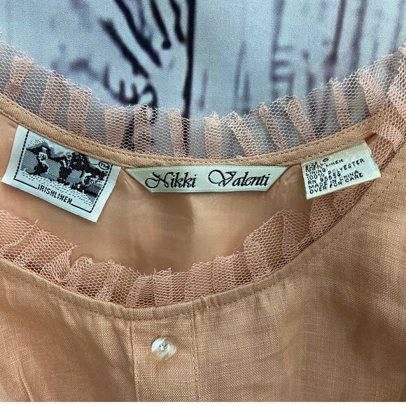 Nikki Valenti Top Women 6 Sleeveless Ruffle Scoop Neck Button Pleat Irish Linen - Picture 2 of 12